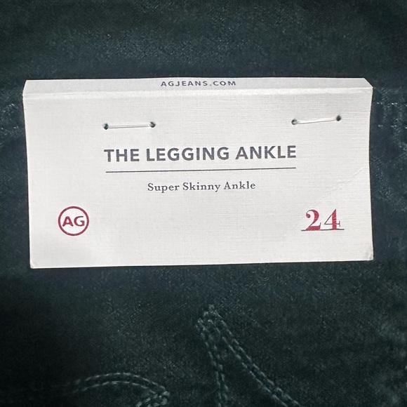 AG Adriano Goldschmied Legging Ankle Super Skinny Mid Rise Green Velour Jeans 24 - Picture 7 of 7